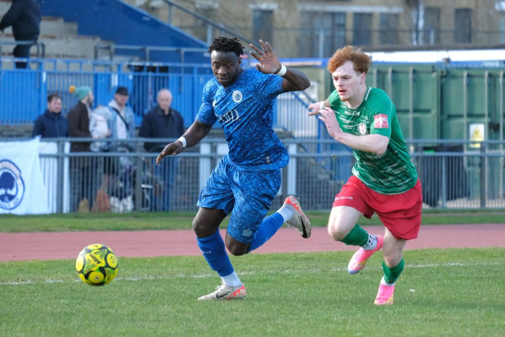 ali njie of walthamstow in action against sporting bengal united