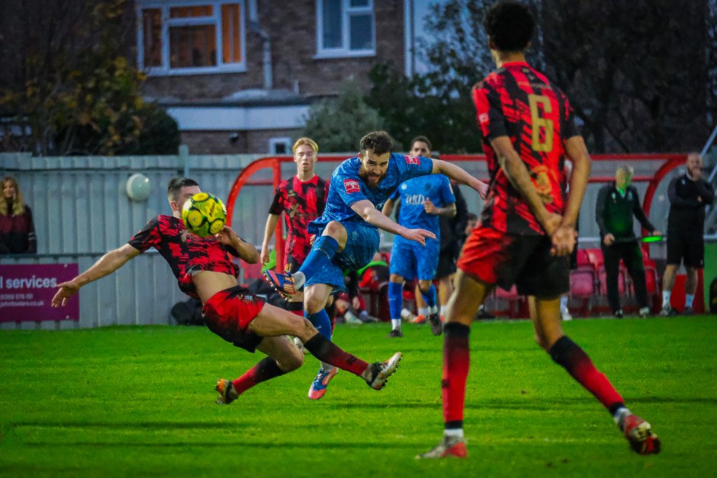 walthamstow's bilal sayoud shoots against brightlingsea regent